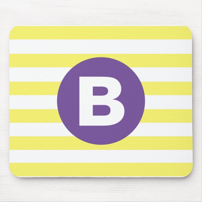Mousepad Amarelo Ensolarado Listrado com Monograma Roxo (Frente)