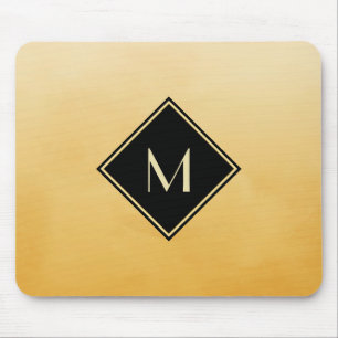 Mousepad Amarelo escovado elegante com monograma Dourado