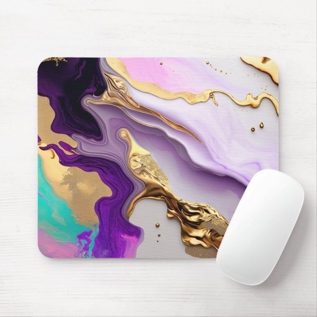Mousepad Âmbar e Mármore Bege com Ouro Líquido (Com mouse)