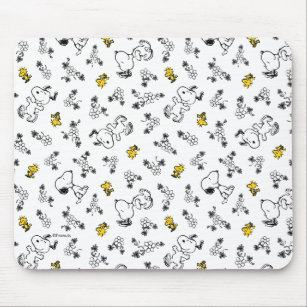 Mousepad Amendoins   Padrão de Flor B&W Snoopy & Woodstock