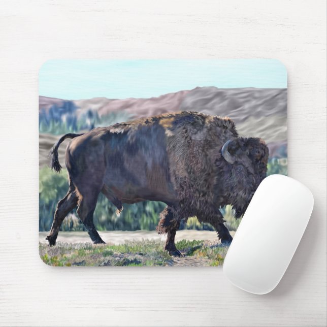 Mousepad American Bison Roaming no Grassland Setting (Com mouse)