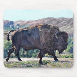Mousepad American Bison Roaming no Grassland Setting