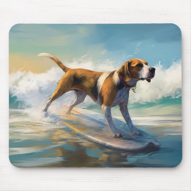 Mousepad American Engligh Foxhound Beach Surfing Painting (Frente)