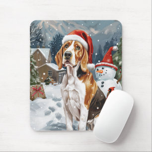 Mousepad American English Foxhound Dog Winter Christmas Joy