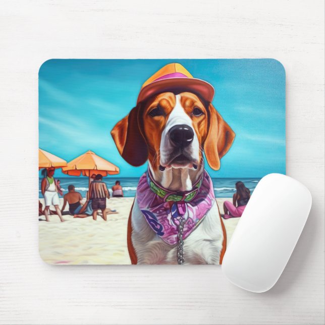 Mousepad American English Foxhound on Beach, presente de ve (Com mouse)