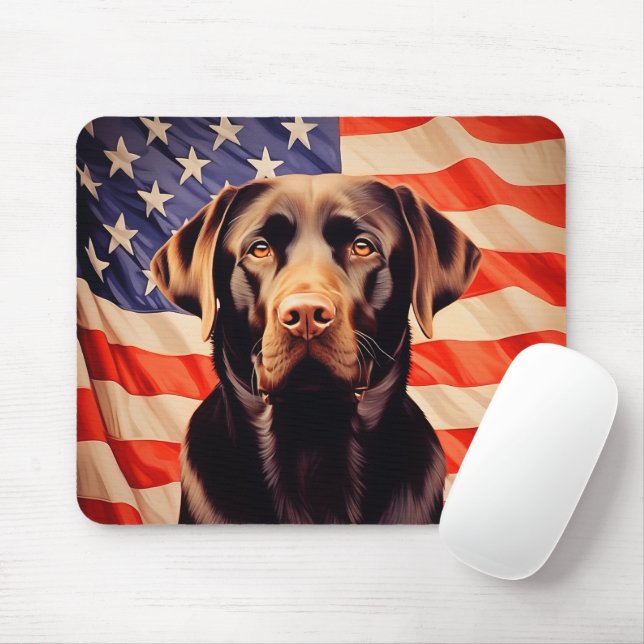 Mousepad American Flag Chocolate Labrador (Com mouse)