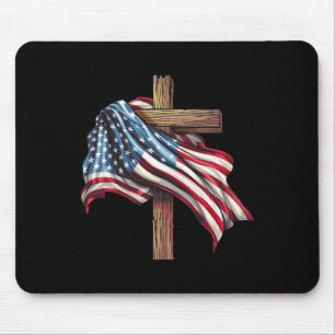 Mousepad American Flag Christian Cross Jesus 4 de julho