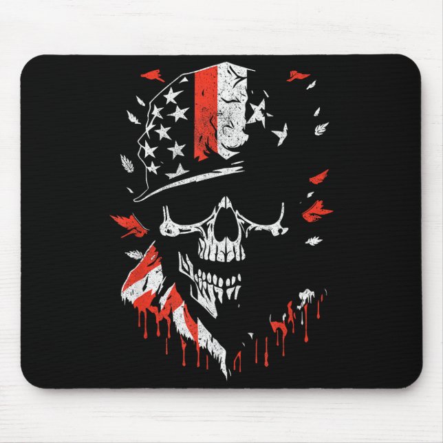 Mousepad American Flag Skull Soldier Patriotic Military Gra (Frente)