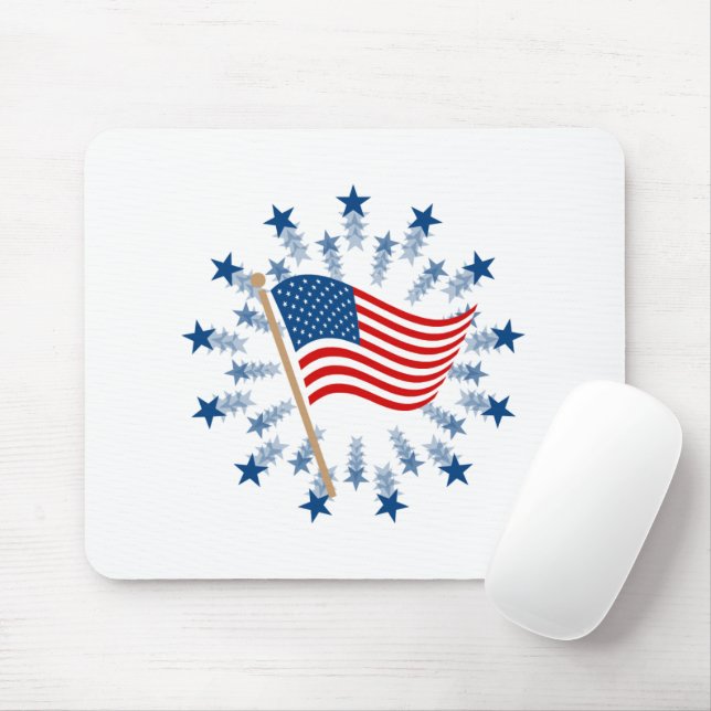 Mousepad American Flag Starburst Fireworks 4 de julho (Com mouse)