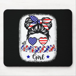 Mousepad American Girl 4 de julho Shirt Women Messy Bun Us