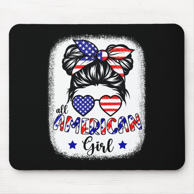 Mousepad American Girl 4 de julho Shirt Women Messy Bun Us (Frente)