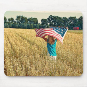 Mousepad American Girl in Wheat Field
