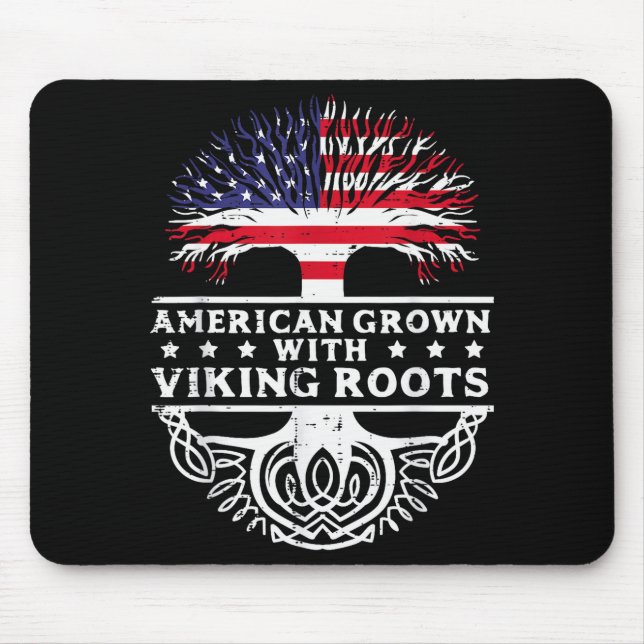 Mousepad American Grown With Viking Roots Us Flag Tree Men  (Frente)