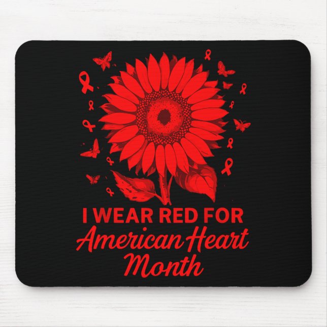 Mousepad American Heart Disease Awareness Month Ribbon Red  (Frente)