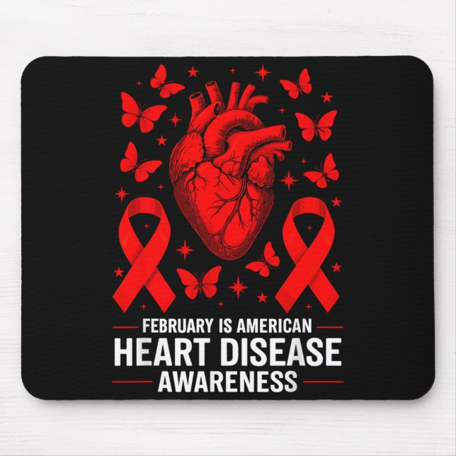 Mousepad American Heart Disease Awareness Month Ribbon Red  (Frente)