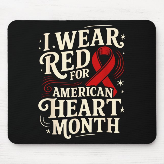 Mousepad American Heart Disease Awareness Month Ribbon Red  (Frente)