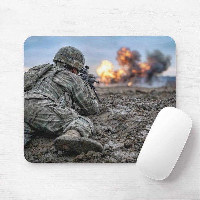 Mousepad American Soldier Aiming a Rifle (Com mouse)