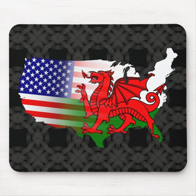 Mousepad American Welsh Flags Map Mousemat (Frente)