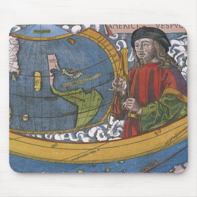 Mousepad Amerigo Vespucci Explorer em um mapa das Américas (Frente)