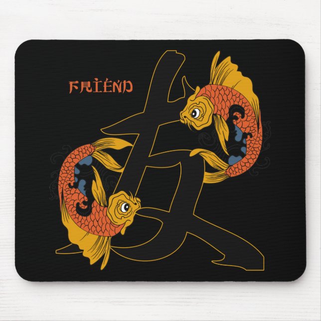 Mousepad Amigo dos peixes de Koi do Kanji (Frente)