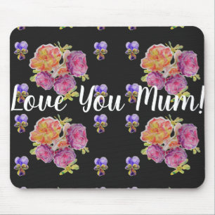 Mousepad Amo-te, Mãe, Rosa floral, Mouse Mat Pad