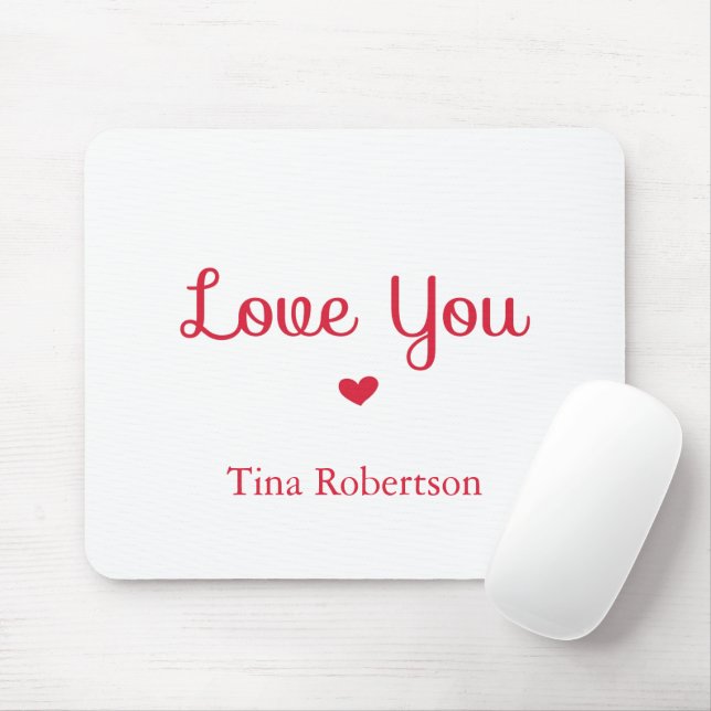 Mousepad Amo você vermelho coração branco personalizado (Com mouse)