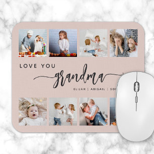 Mousepad Amo Você Vovó 8 Colagem de Fotos Rosa Bege