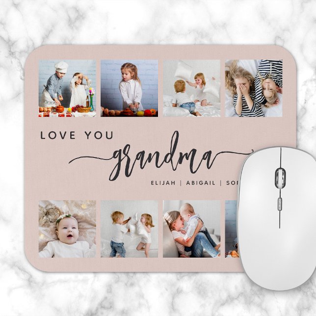 Mousepad Amo Você Vovó 8 Colagem de Fotos Rosa Bege (Criador carregado)