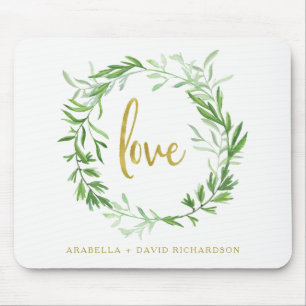 Mousepad Amor botânico verde da grinalda das folhas