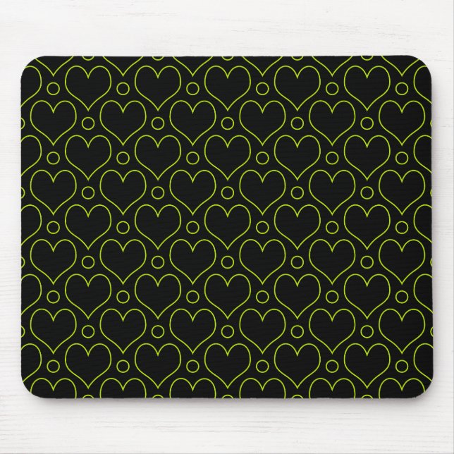 Mousepad Amor Corações e Bolinhas padrão no Verde limão (Frente)
