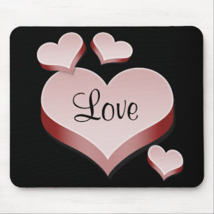 Mousepad Amor Corações Rosa em Bocal Preto