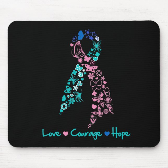 Mousepad Amor Coragem Esperança Borboleta - Cancer da Tiroi (Frente)