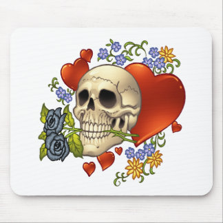 Mousepad Amor do crânio - crânios, rosas e corações pelo Al