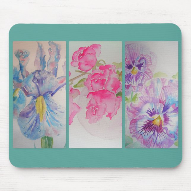 Mousepad Amor Flores Aquarela Turquesa Almofada de Rato Flo (Frente)
