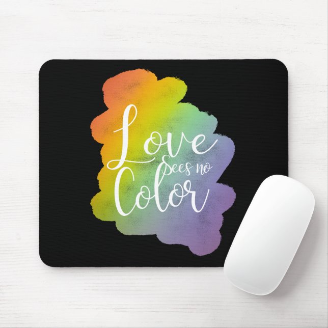 Mousepad Amor Não Vê Cor Citar Arco-Íris Preto (Com mouse)