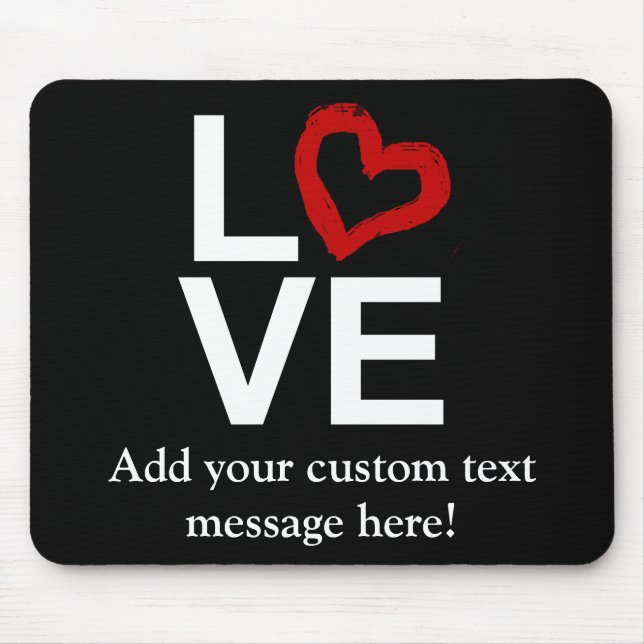 Mousepad AMOR, preto e branco com coração esboçado vermelho (Frente)