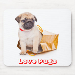 Mousepad Amor Pugs, Pug Puppy Dog em um Bag Bag Bift Mousep