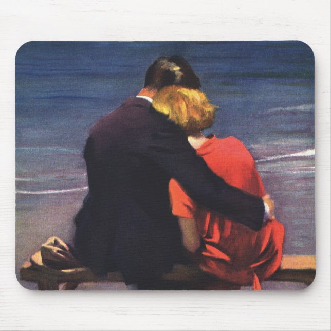 Mousepad Amor Romântico Vintage, Romance na Praia (Frente)