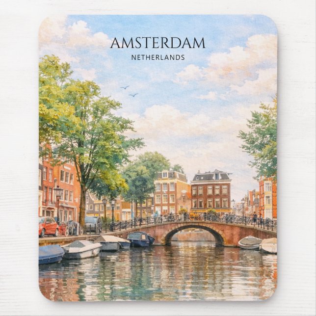 Mousepad Amsterdã Holanda Canal Cidade Colorida | Viagem (Frente)