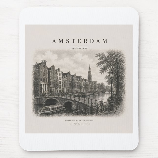 Mousepad Amsterdam | Vintage Travel City Design (Frente)