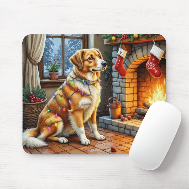 Mousepad Anatolian Shepherd Fireplace with Christmas Lights (Com mouse)