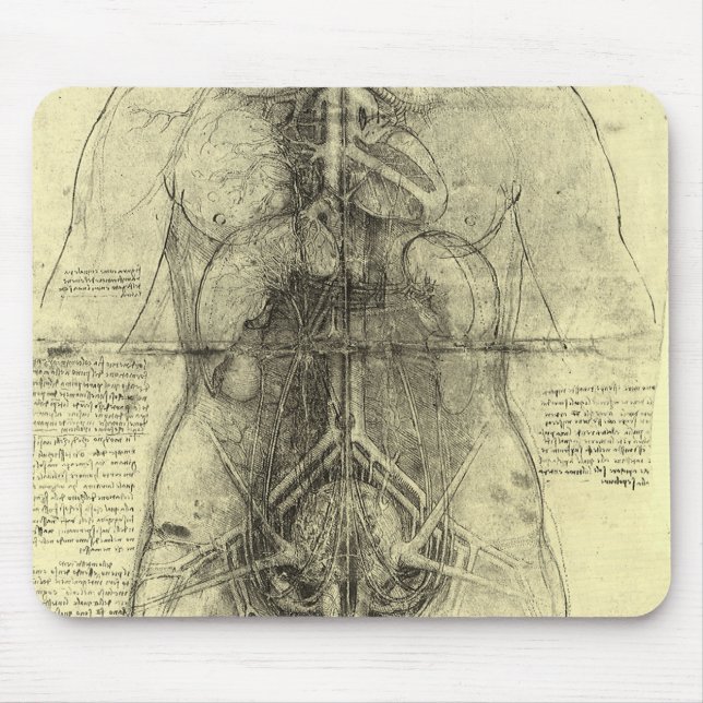Mousepad Anatomia humana de Leonardo da Vinci, mulher Torso (Frente)