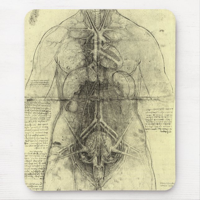 Mousepad Anatomia Humana de Leonardo da Vinci, Torso Femini (Frente)