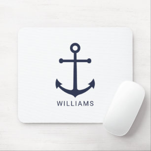 Mousepad Âncora Azul do Marinho Náutico e Nome Personalizad