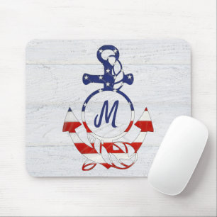 Mousepad Âncora de bandeira náutica na madeira