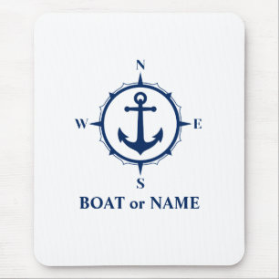 Mousepad Âncora de Compass Náutico Seu Barco ou Nome Azul