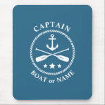 Mousepad Âncora e remos náuticos com o capitão Boat ou o no<br><div class="desc">Âncora e remos náuticos - Pás com Título Capitão e Nome Personalizado ou Pad do Mouse com Nome do Barco.</div>