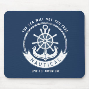 Mousepad Âncora Espírito Náutico, Roda, Marinho Azul