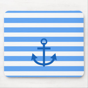 Mousepad Âncora Listras Azul e Branco