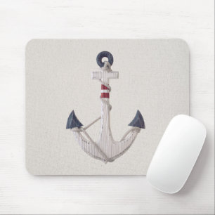 Mousepad Âncora Náutica De Madeira Em Fundo Neutro